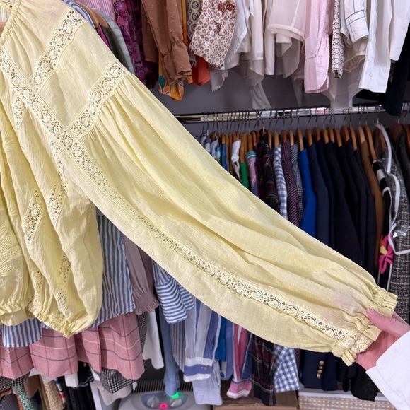 Free People Victorian Crochet Lace Blouse Small Yellow - Picture 6 of 7